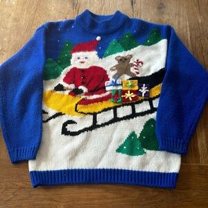 ⭐️ Vintage Bravo Ugly Christmas Sweater Santa and bear small